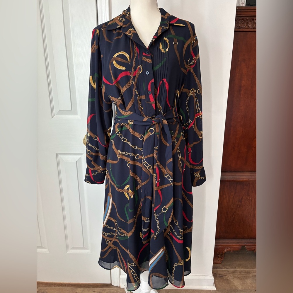 Ralph Lauren Navy Long Sleeve Chain & Rope Print Shirt Dress